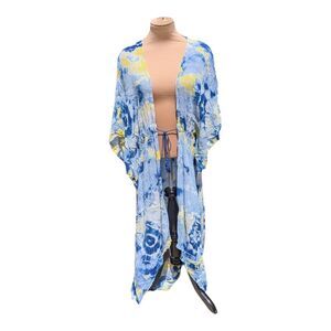 Romantic Gypsy Women's Large Tie-Front Kimono Duster Tie Dye Flowy Beach Summer